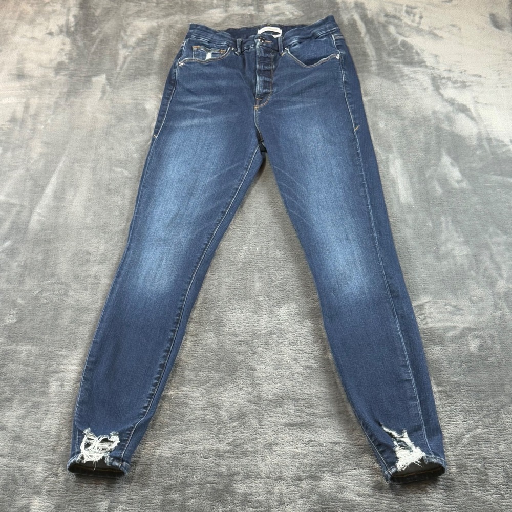 Good American Good Waist Skinny Jeans Blue Distressed High Rise Size 8/29 GW067T